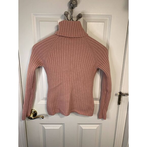LOFT Pink Lambswool Angora Blend Cable Knit Turtleneck Sweater Size Medium - Picture 2 of 3